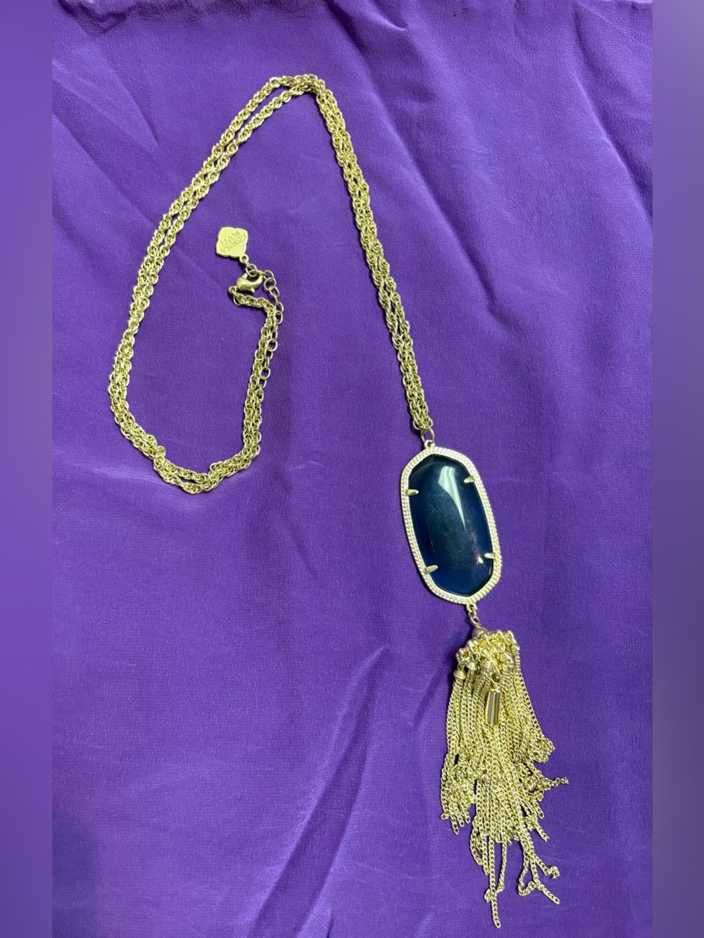 Kendra Scott Rayne Pendant Necklace Goldtone With Blue Stone Tassel